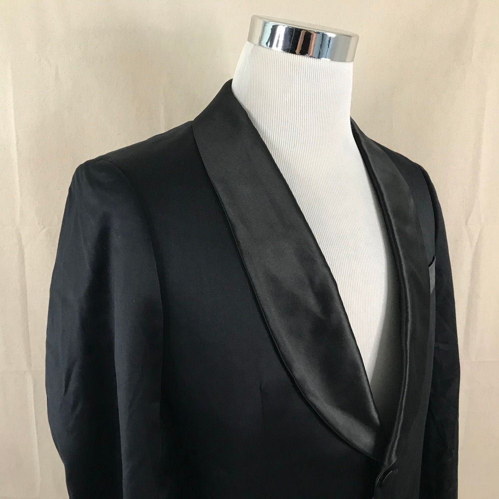 Indochino 38R Bespoke Tuxedo Jacket Wool Cashmere Black Shawl Collar Two Button